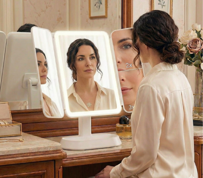 Espejo panorámico para maquillaje